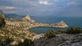 Top view of Cape Kapchik, Blue Bay and Mount Koba-Kaya. Crimea Royalty Free Stock Photo