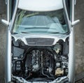 Top view of car engine bay. Motor, mechanical and electrical components under hood. Repair and maintenance auto Royalty Free Stock Photo