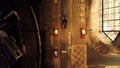 Top view on car in the Hong Kong at night. Stock. Lamborghini is driving in the city on the night road