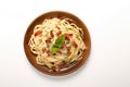 Top View, Carbonara On A Wooden Boardon White Background Royalty Free Stock Photo