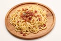 Top View, Carbonara On A Wooden Boardon White Background Royalty Free Stock Photo