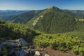 Top view Carpathian mountains green foliage scenic view rocky landscape summer time clear weather day