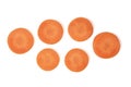Top view Carrot slice round shape on white background