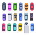 Top view cars. Flat creative car, isolated truck and autos. City transportation elements, lorry and vehicle. Diverse Royalty Free Stock Photo