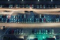 Top view of cars in parking in night