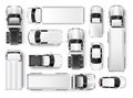 Top view of cars and trucks. Isolated realistic vehicles on a white background. Vector