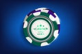 Top view of Casino black and white chips on blue background. Online casino chip game on blue table gambling 3d vector Royalty Free Stock Photo