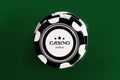 Top view of Casino black and white chips on green background. Online casino chip game on green table gambling 3d vector