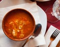 Top view of Castilian garlic soup