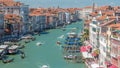 Top view on central busy canal in Venice timelapse, on both sides masterpieces of Venetian architecture Royalty Free Stock Photo