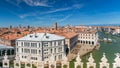 Top view on central busy canal in Venice timelapse, on both sides masterpieces of Venetian architecture Royalty Free Stock Photo
