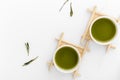 top view ceramic cups with matcha tea. High quality photo