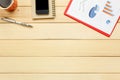 Top view chartered sheet,pen,coffee,smartphone notebook,cactus o Royalty Free Stock Photo
