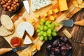 Top view of cheese plate and snack for wine Royalty Free Stock Photo