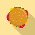 Top view cheeseburger icon, flat style