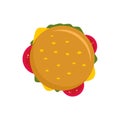 Top view cheeseburger icon, flat style