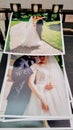 top view. chemical printing of wedding photos in the photo laboratory.