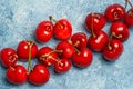 Top view Cherries on blue background