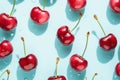 Top view of cherry fruits on blue background