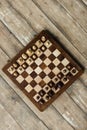 Top view of chess board with chess pieces set for new game Royalty Free Stock Photo