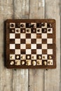 Top view of chess board with chess pieces set for new game Royalty Free Stock Photo