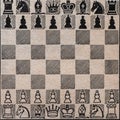 Top view of chess board with chess pieces set for new game Royalty Free Stock Photo