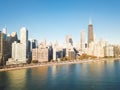 Top view Chicago skyscrapers from Michigan lake with morning autumn light Royalty Free Stock Photo