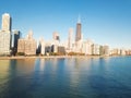 Top view Chicago skyscrapers from Michigan lake with morning autumn light Royalty Free Stock Photo