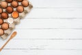 Top view chicken egg yolk among other egg in carton Royalty Free Stock Photo