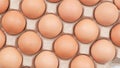 Top view, Chicken eggs in carton box on wooden table Royalty Free Stock Photo