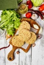 Top view chicken hamburger cutlet breaded with paprika and garlic. Homemade minced poultry cutlet with spices Royalty Free Stock Photo