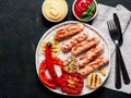 Grilled chicken sausages close up Royalty Free Stock Photo