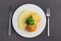 Top view of chicken Kiev cutlet with mashed potato Royalty Free Stock Photo