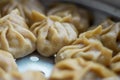 Top view of Chicken Momo Dumplings Dimsum snacks. Delicious homemade food