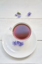 Top view of the chicory drink. Cichorium intybus, the flowers of which are usually called blue sailors, chicory, coffee