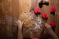 Top view of a child making homemade vegan cookies Royalty Free Stock Photo