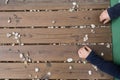 Top view of child`s hands playing with stones Royalty Free Stock Photo