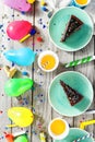Top view children birthday table Chocolate cake muffins decoration party Royalty Free Stock Photo