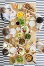 Top view on children eating healthy food at table during birthday party