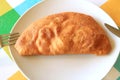 Top view of Chilean Savory Stuffed Pastry or Empanadas Filled with Shrimps Served on White Plate