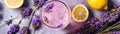 Top View Chilled Lavender Lemonade With A Floral Touch Banner Background. Generative AI