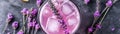 Top View Chilled Lavender Lemonade With A Floral Touch. Banner For Web. Generative AI