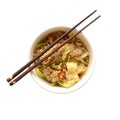 Top view of Chinese instant noodle in bowl. Royalty Free Stock Photo