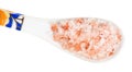 top view of chinese spoon with pink Salt close up