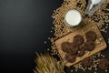 Top view of the chocolate chip cookies on the wooden tray Royalty Free Stock Photo