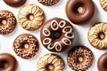 Top view chocolate donut on white background. Ai generated Royalty Free Stock Photo