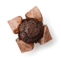 Top view of chocolate muffin in paper wrap Royalty Free Stock Photo