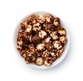 Top view of chocolate popcorn in ceramic bowl Royalty Free Stock Photo