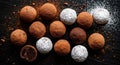 Mixed Cocoa and Sugar Dusted Truffles with One Cut Open Royalty Free Stock Photo