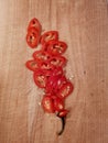 Top view of chopped chilli and seeds on the cutting board Royalty Free Stock Photo